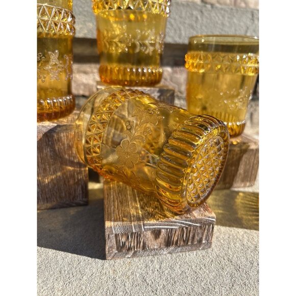 Vintage Early American Brown Wildflower Lowball Scotch Glasses. - Picture 8 of 11